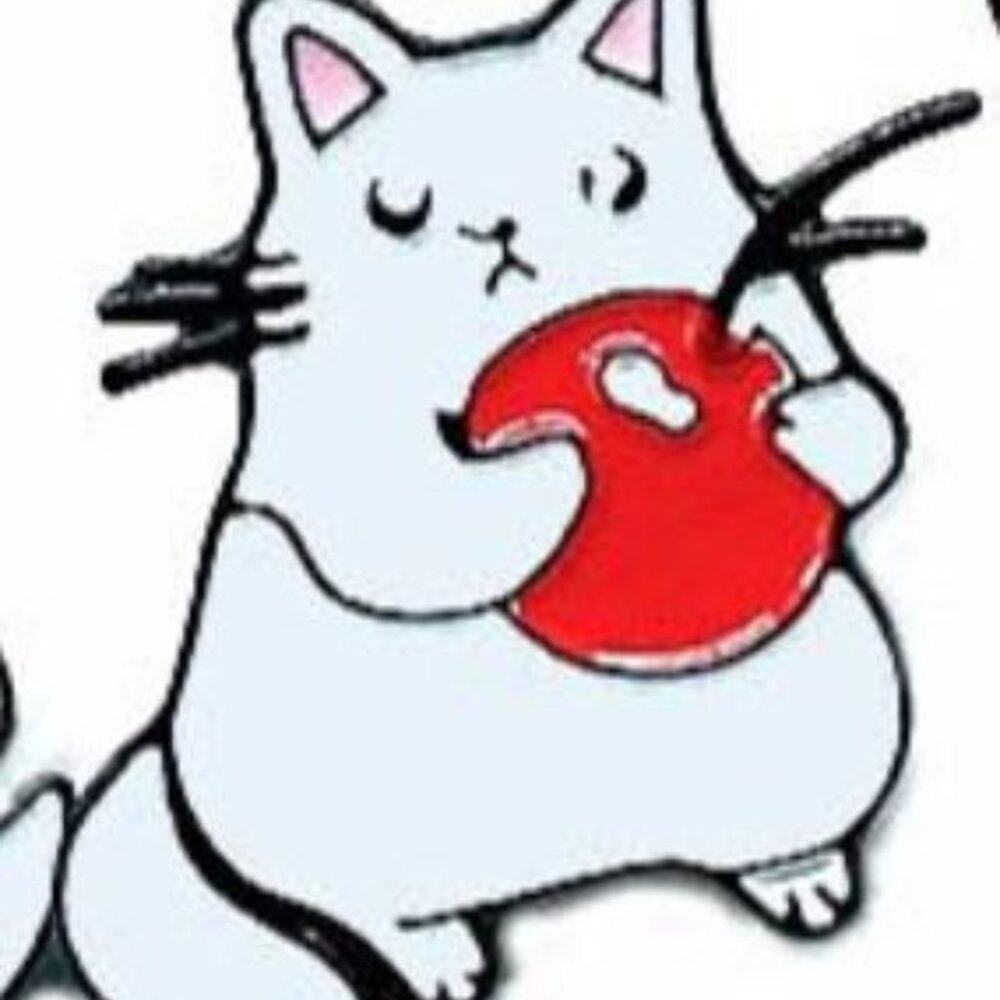 Fluffy White Cat Hold Cherry Pin Brooch
